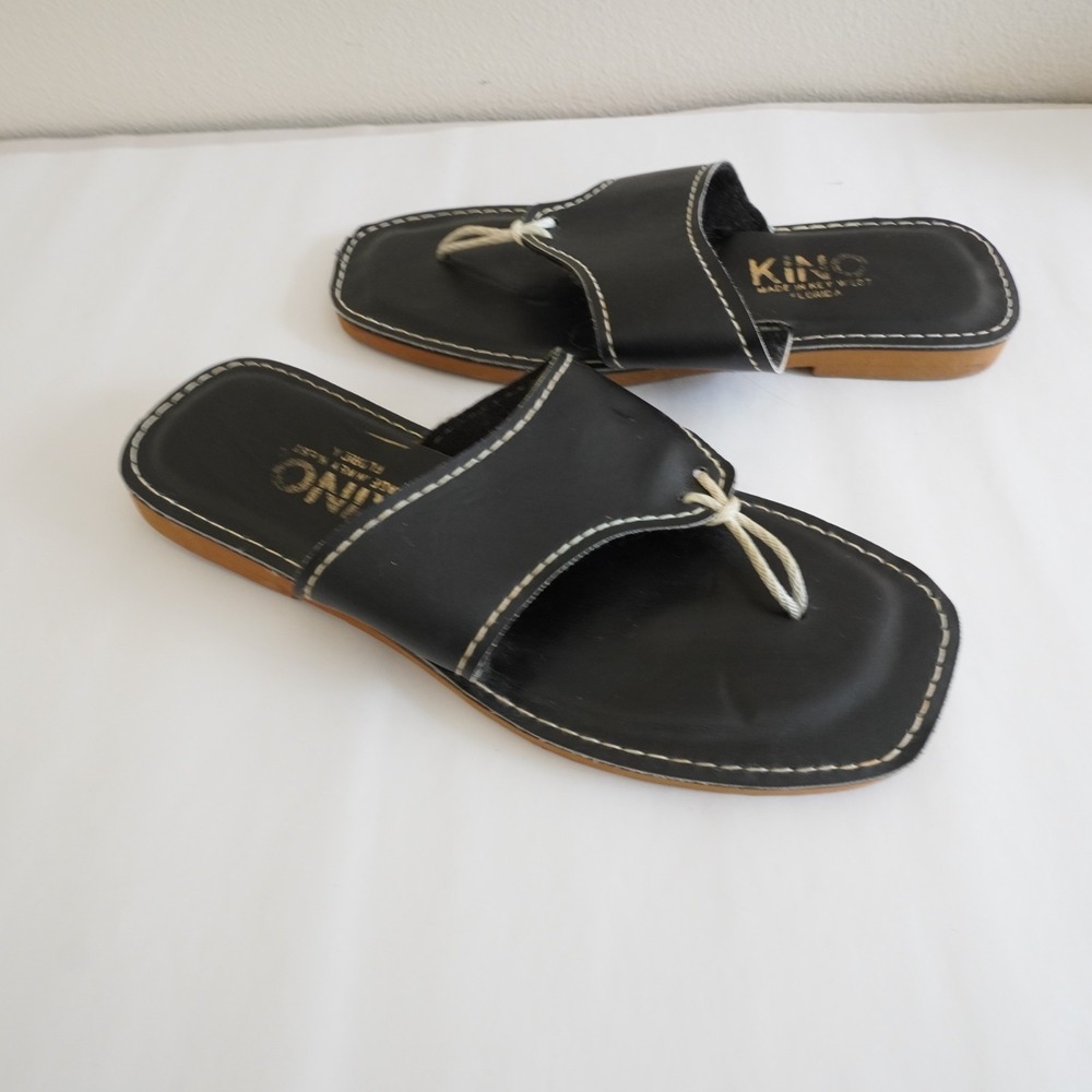 Kino Thong Leather Sandals Mens 13 Black Rope Preppy Nautical Beach Summer USA